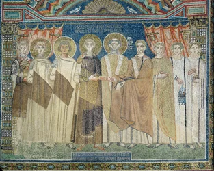Der Kaiser Konstantin IV. gewährt dem Erzbischof von Ravenna Steuerfreiheit (Mosaik)